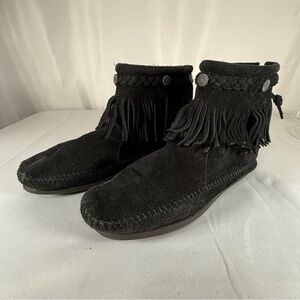 Minnetonka Black Suede Fringe Boots